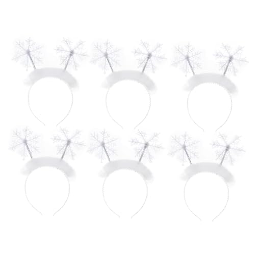 VILLFUL 6 Stück Teiliges Weihnachts Haarband mit Weißen Schneeflocken und Federn Leichtes Formstabiles Haarreif Accessoire für Festliche Weihnachtsdeko und Winterpartys von VILLFUL