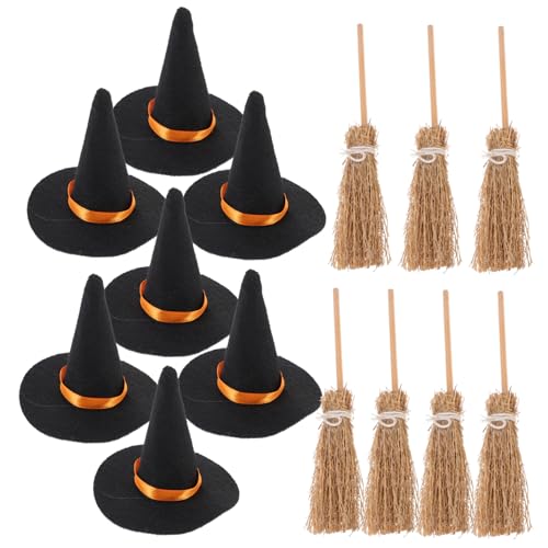 VILLFUL 7Er Set Mini Hut Halloween Miniaturen Mini Halloween Miniatur Besen Halloween Kleiner Besen Hexenbesen Mini Halloween Horror Deko Schwebende Hexenhüte Mini Hexenhut von VILLFUL