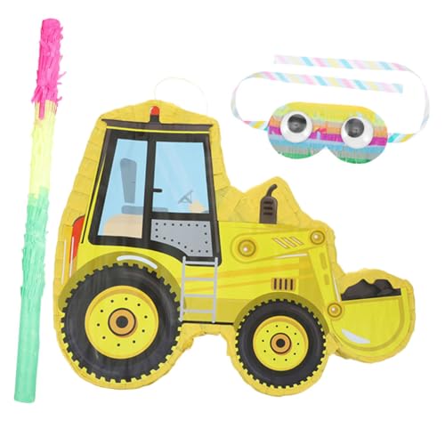 VILLFUL Gelbes Baufahrzeug Pinata mit und Augenbinde Kleine Lkw Form Kreative Partydekoration für Kindergeburtstage Baustellen Motto Partyspiel Zubehör von VILLFUL