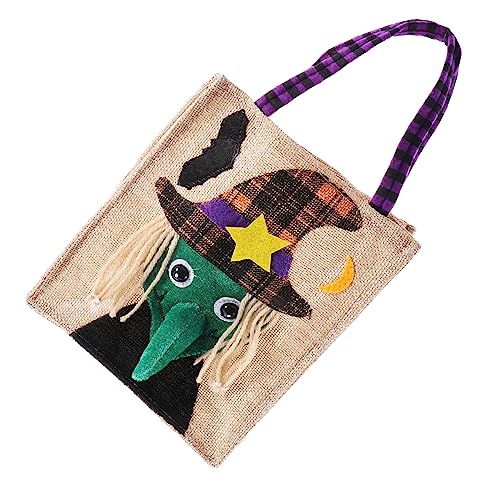 VILLFUL Kürbis-einkaufstasche Halloween-geschenktüte Stofftasche Mit Cartoon-hexenmuster Party-leckereihalter Für Kinder Wiederverwendbar von VILLFUL