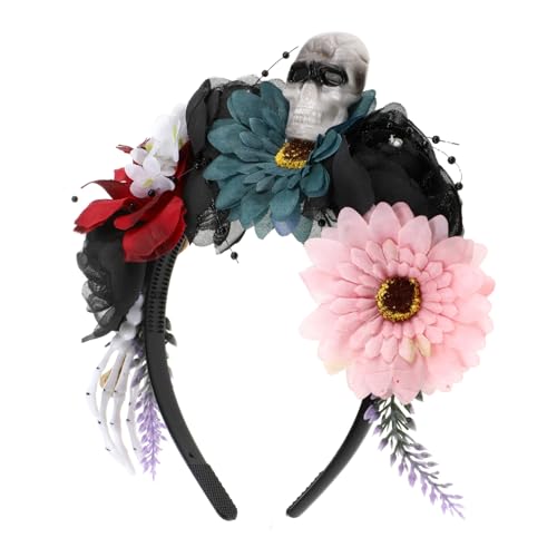 VILLFUL Halloween Haarreif mit Farbiger Künstlicher Blumen und Totenkopf Dekoration Eleganter Kopfschmuck für Erwachsene und Bequemes Cosplay Accessoire für Party Karneval Hochzeit und von VILLFUL