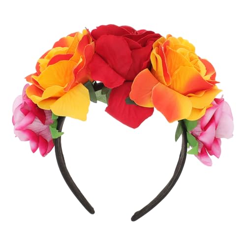 VILLFUL Halloween Stirnband Damen Großer Rosenblumen Haarreif Bunter Blumenkranz Kopfschmuck für Halloween Party Festival Cosplay Accessoire von VILLFUL