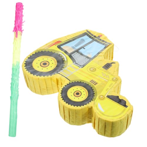 VILLFUL Lustige Gelbe Bagger Piñata mit Schläger Teiliges Niedliches Bauwagen Partyspielzeug Geburtstagsparty Dekoration Kreative Candy Füllung Lebendige Fotorequisite für Kinderfeiern von VILLFUL