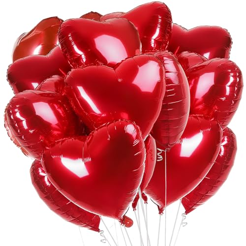VINEST 12 Stück Herzluftballons Hochzeit Helium, Retro Luftballons Hochzeit Folienballon, 18 Zoll Helium Ballons Parteien mit 1 Ballonband, Herz Luftballon für Fest Party Dekoration und Hochzeitdeko von VINEST