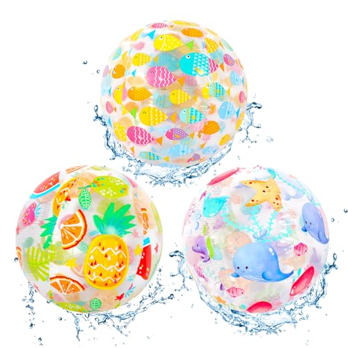 VINEST 3 Stück 35cm Wasserball Aufblasbar, Wasserball Kinder Sommer, Wasserbälle Transparent, Groß Schwimmbad Spielzeug, für Veranstaltungen im Freien Pool Strand Partys von VINEST