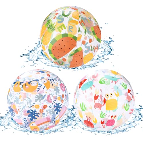 VINEST 35cm Wasserball Aufblasbar PVC: 3 Stück Wasserball Kinder Sommer, Wasserbälle Wiederverwendbarer, Aufblasbarer Ball für Wasser Schwimmbad Spielzeug, für Pool Strand Partys (Zufälliges Muster2) von VINEST