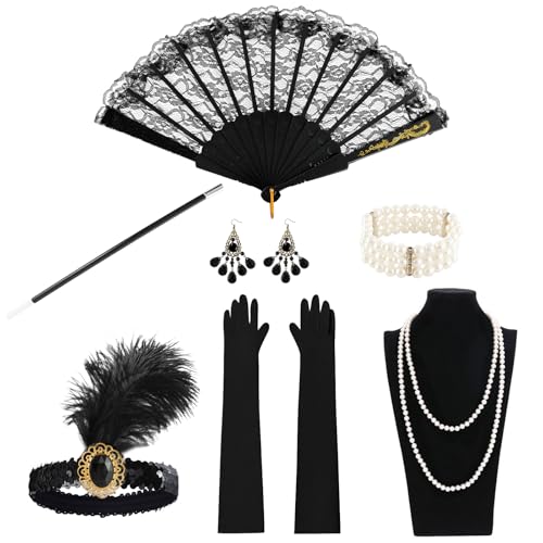 VINEST 7 Stück 20er Jahre Kostüm Damen, 20er Jahre Accessoires Damen, Wiederverwendbar Schwarz Mafia Kostüm, Great Gatsby Accessories Women für Mottoparty der 1920er VINEST 7 Stück 20er Jahre Kostüm Damen, 20er Jahre Accessoires Damen, Wiederverwendbar Schwarz Mafia Kostüm, Great Gatsby Accessories Women für Mottoparty der 1920er von VINEST