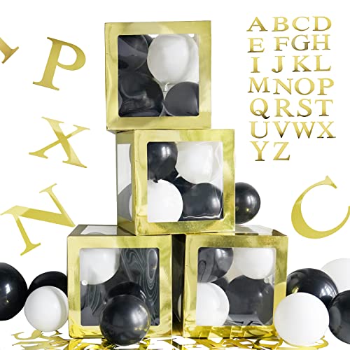 VINFUTUR 4 Stücke Leer Ballonbox Transparente Luftballon-Box mit 52 Pcs Buchstaben A-Z für Hochzeit Geburtstag Baby Shower Überraschungsbox Party Dekorationen von VINFUTUR