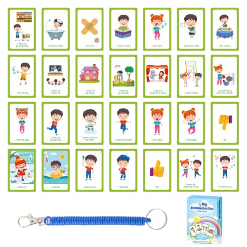 VINSPIRE PECS Kommunikationskarten – 32 Stück Autismus-Kommunikationskarten mit Verlustpräventionsgurt, um Kindern zu helfen, nonverbal zu kommunizieren, spezielle Bildung, visuelle Hilfsmittel von VINSPIRE
