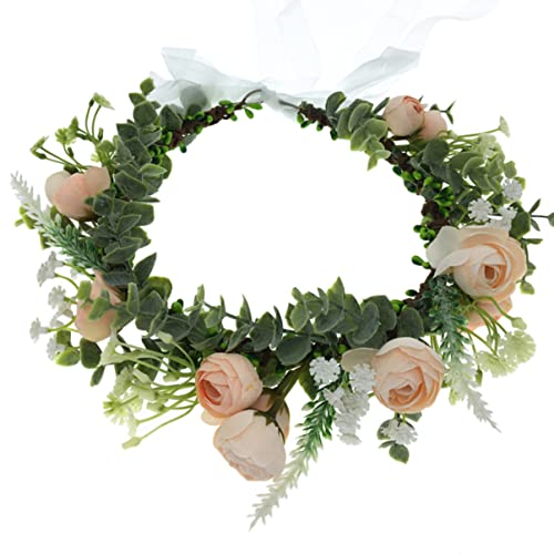 VINTORKY 1 Stück Braut Haarschmuck Blumenkranz für Hochzeiten und Partys Handgefertigter Haarreif Champagnerfarbe Leicht und Bequem für Bühne Karneval und Besondere Anlässe von VINTORKY