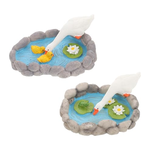 VINTORKY 2 Stück Enten Frösche mit Lotusblumen Kreative Gartenornamente für DIY Feengärten Lebendige Dekoration für Wohnzimmer und Außenbereiche von VINTORKY