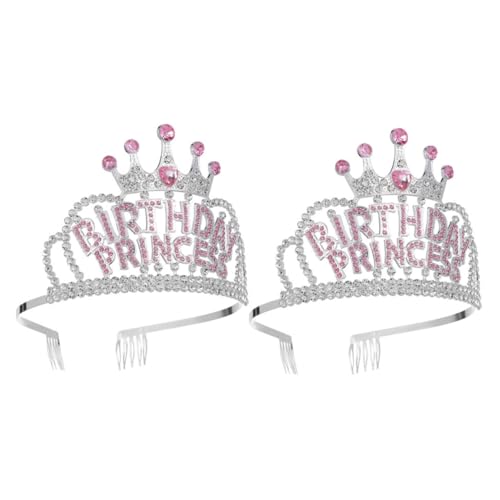 VINTORKY 2 Stück Mädchen Happy Birthday Krone mit Funkelnden Strasssteinen Leichte Prinzessin Tiara für Geburtstagsfeiern Bühnenauftritte und Festliche Haarschmuck Silberfarben Komfortabel von VINTORKY