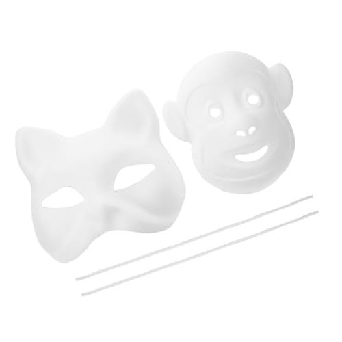 VINTORKY Katze 2St weiße handbemalte Maske leere Karnevalsmaske weiße Maskerademaske weiße, schlichte faschingsmasken masken fasching Tier Papiermaske Gesichtsmaske Zellstoff bilden von VINTORKY