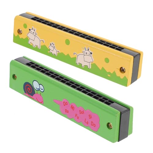 VINTORKY 2Stücke Mundharmonika aus Holz für Anfänger mit Cartoon Muster Musikinstrument für Fördert Musikalisches Lernen und Kreativität von VINTORKY