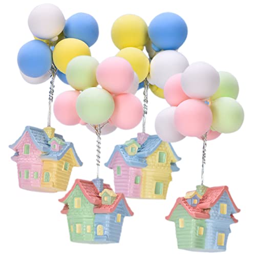 VINTORKY 4pcs Ballon fliegende Haus Ornament Miniatur Spielzeug Haus mit Ballon Westernhaus Weihnachtsstadt Dorf Weihnachten Hütte Weihnachten Dorf Häuser Harz Sukkulenten Autozubehör von VINTORKY