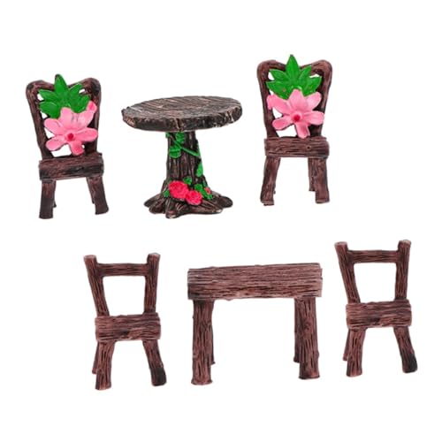 VINTORKY 6Stücke Teiliges Miniaturtischstuhl für Feengärten Deko Möbel für Mikrolandschaften für Garten und Puppenhaus Perfektes für Freunde von VINTORKY