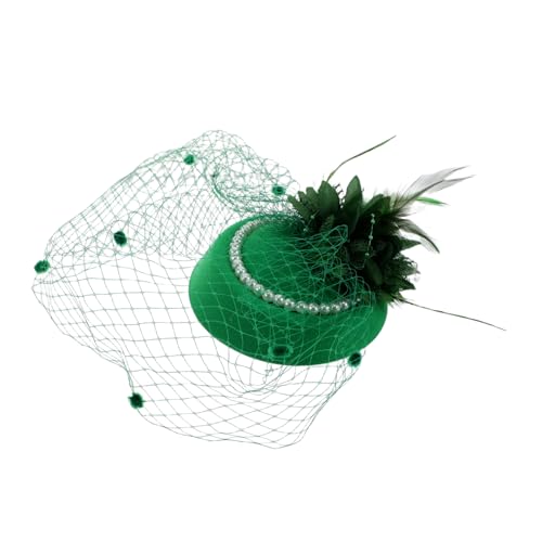 VINTORKY Eleganter Tea Party Hut mit Perlen und Romantischem Bugschleier Vintage Kopfbedeckung für Formelle Veranstaltungen Wie Hochzeiten und Teepartysgrün von VINTORKY