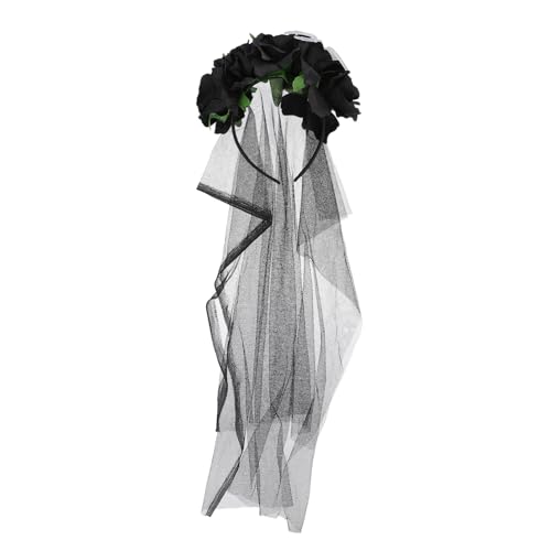 VINTORKY Künstliches Rosen Haarband Halloween Gothic Blumen Stirnband Halloween Netzschleier Kopfbedeckung Stirnband Accessoire Floraler von VINTORKY