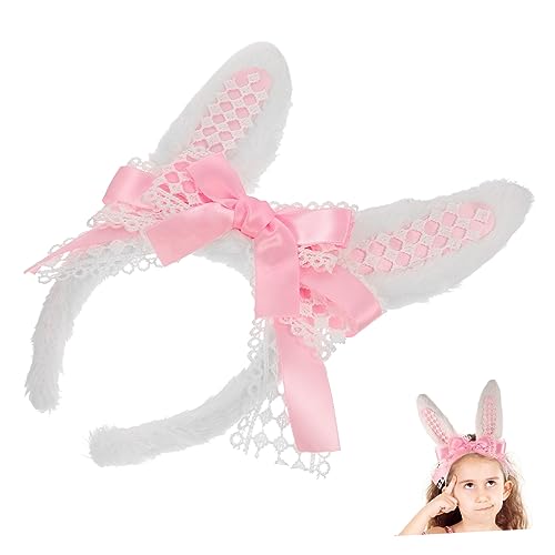 VINTORKY Plüsch Hasenohren Haarreif mit Schleife Niedliches Kaninchen Kostüm Accessoire für Mädchen für Cosplay und Partys von VINTORKY