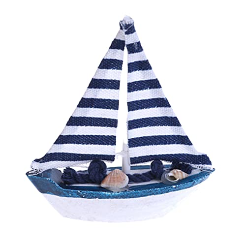 VIONNPPT 1:12 Miniatur Puppenhaus Ozeanblau Hölzern Boot mit Fischnetz-Muschel, Mode Kreativ Segeln Modell Dekoration, Mini Segelboot Desktop Oder Kuchen Ornament (C) von VIONNPPT