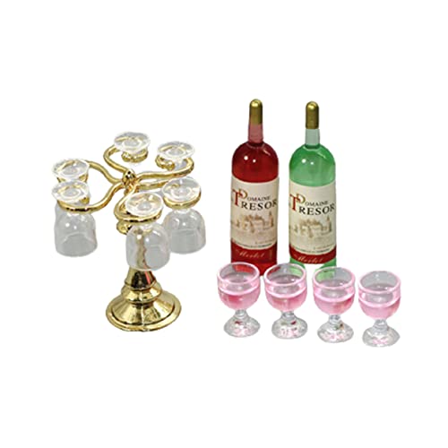 VIONNPPT 1:12 Puppenhaus-Zubehör Miniatur 13er Set Wein-Cocktail-Champagner-Glas-Set Harz Ornament, Mini Gold Silber Weinglashalter, Bar Szenen Ornament Dekoration (Gold+Rosa) von VIONNPPT