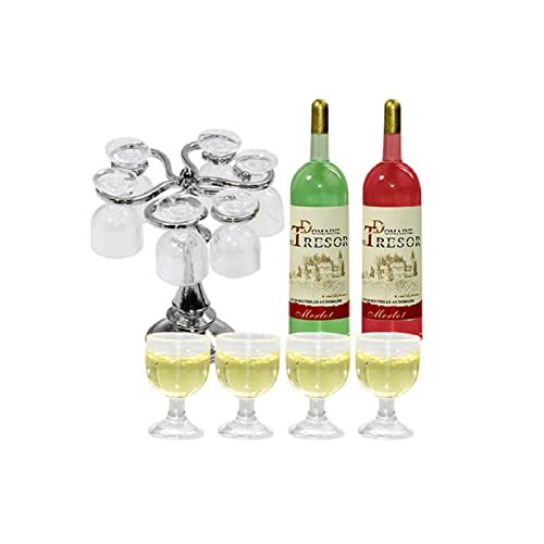 VIONNPPT 1:12 Puppenhaus-Zubehör Miniatur 13er Set Wein-Cocktail-Champagner-Glas-Set Harz Ornament, Mini Gold Silber Weinglashalter, Bar Szenen Ornament Dekoration (Silber+Gelb) von VIONNPPT