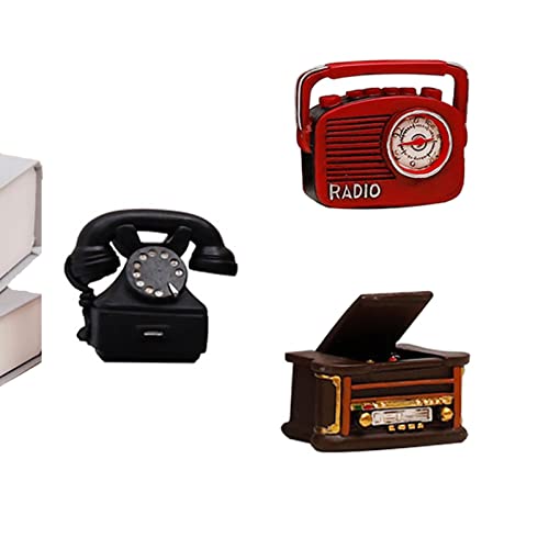 VIONNPPT DIY 3er Miniatur Puppenhaus1:12 Vintage Telefon Plattenspieler Radio, Miniatur Modell mit Hoher Simulation für Puppenhaus Dekor Zubehör DIY Geschenk von VIONNPPT