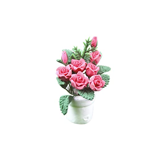 VIONNPPT Puppenhaus Miniatur Künstliche Rose Bonsai, 1: 12 Puppenhaus DIY Pflanze Topfpflanzen Mini Blumentopf Gartendekoration Modell, Kinder Geschenk (Weiß Schüssel) von VIONNPPT