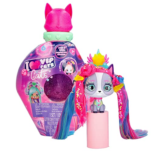 IMC Toys VIP Pets Cats Mystery, Sammler-Kätzchen, die im Dunkeln leuchten, mit langem Haar zum Kämmen und 15 Zubehörteilen - Spielzeug für Kinder und Mädchen +3 Jahre von IMC Toys