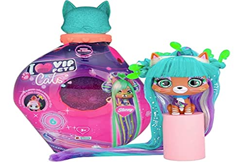 VIP PETS Stormy | Sammelpuppe mit Katzenkopf, Langhaar zum Kämmen und Dekorieren mit Schmuck, Spielzeug Geschenk für Mädchen und Jungen + 3 Jahre von IMC Toys