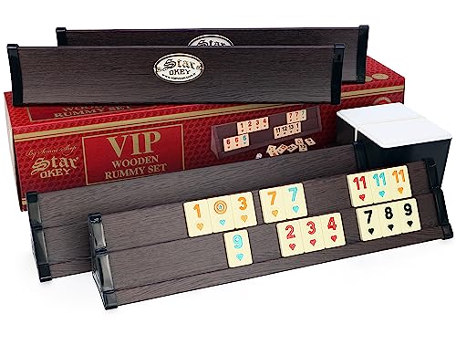 VIP Holz Wooden Rummy Set Okey mit Melamin Steine AHSAP Okey TAKIMI mit Semus Kugeschreiber (Braun) von VIP