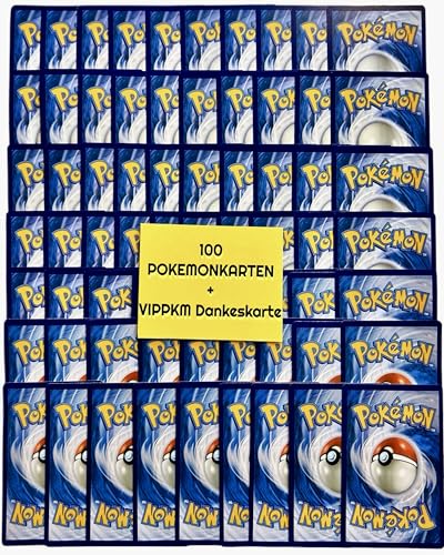 Pokemon Karten deutsch original Paket mit 100 verschiedenen Karten Plus VIPPKM® Dankeskarte von VIPPKM