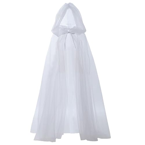 VISIAIP Kapuzenumhang für Erwachsene, durchsichtiger Netz-Umhang, Hexenkönigin, Cosplay-Kostüm für Halloween, Weihnachten, Renaissance, Weiß von VISIAIP