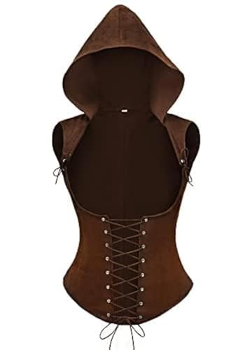 FURPHI Steampunk-Unterbrustkorsett für Damen, Weste mit Kapuze, Schnürung, Kunstleder, ärmellos, mittelalterlich, Gothic-Kostüm, Braun, Medium FURPHI Steampunk-Unterbrustkorsett für Damen, Weste mit Kapuze, Schnürung, Kunstleder, ärmellos, mittelalterlich, Gothic-Kostüm, Braun, Medium von FURPHI