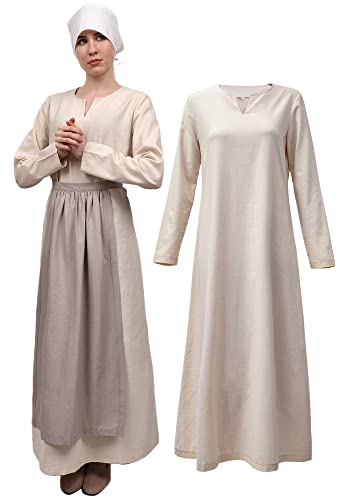 FURPHI Mittelalterliches Leinen-Unterkleid für Damen, Schlitz-Ausschnitt, langärmelig, biblisches Bauernkostüm, Elfenbein, S FURPHI Mittelalterliches Leinen-Unterkleid für Damen, Schlitz-Ausschnitt, langärmelig, biblisches Bauernkostüm, Elfenbein, S von FURPHI