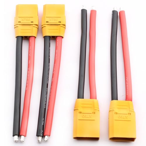 VISSQH 2 Paar (4 Stück) XT90H XT90 Männlich Weiblich Stecker XT90 Adapter mit Kabel100mm 10AWG Silikon Draht,xt90 stecker Kabel für RC Lipo Akku von VISSQH