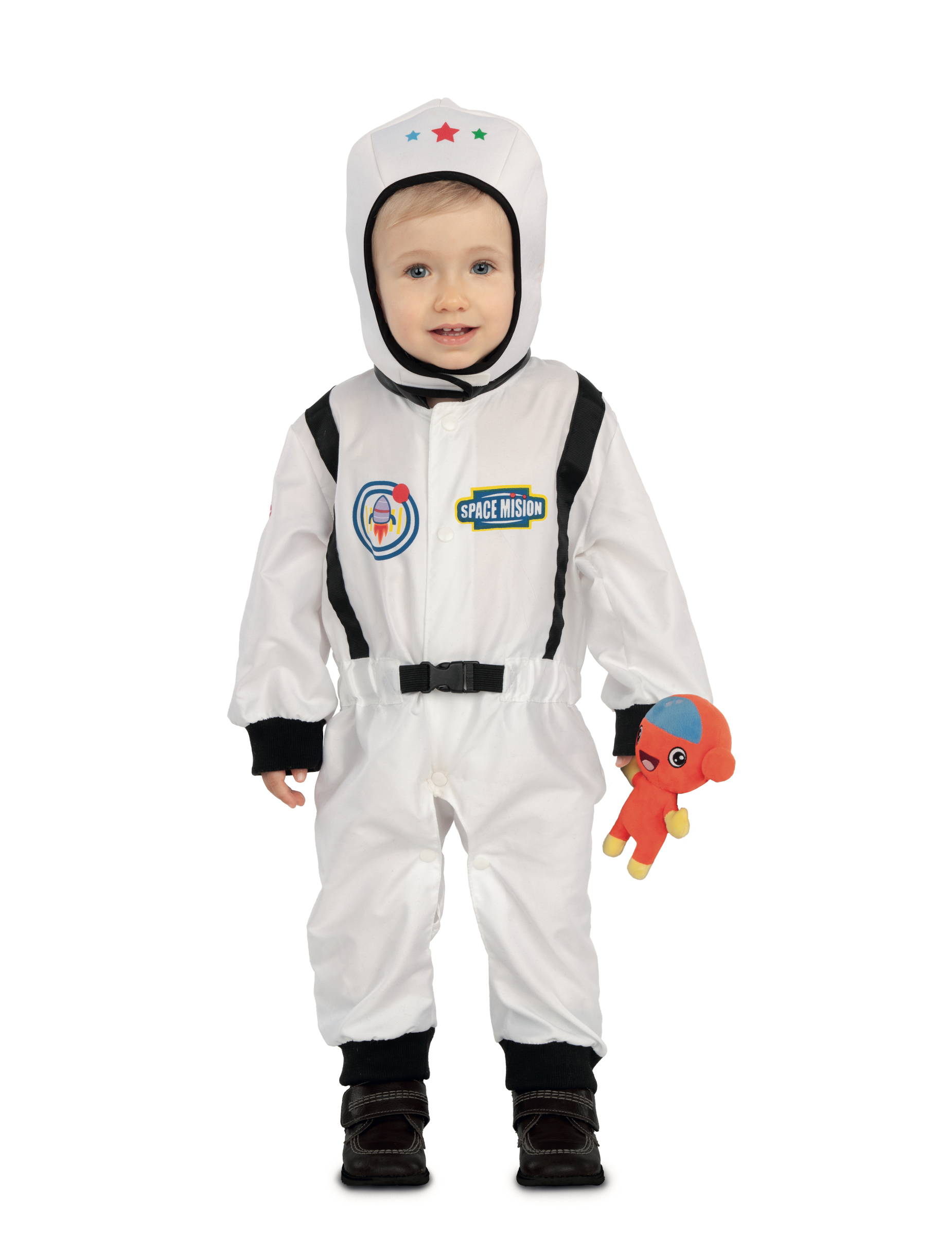 Astronauten-Kostüm für Kleinkinder mit Plüschtier Faschingskostüm weiss-schwarz von VIVING COSTUMES / JUINSA