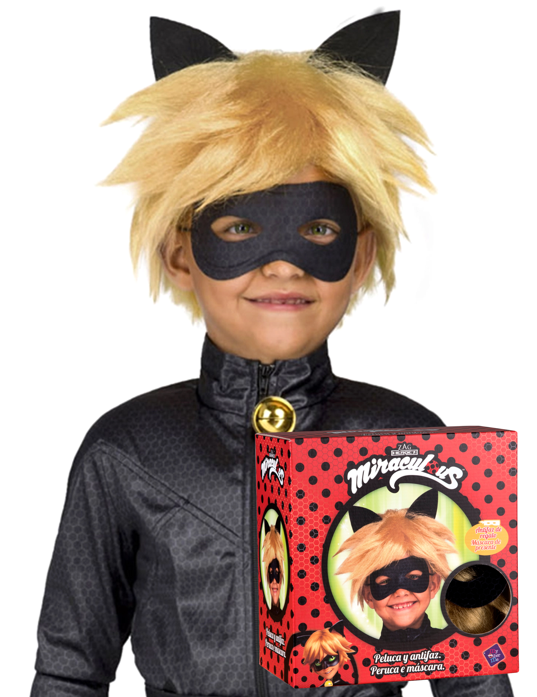 Cat Noir-Perücke und Maske für Kinder Miraculous Accessoires blond-schwarz von VIVING COSTUMES / JUINSA