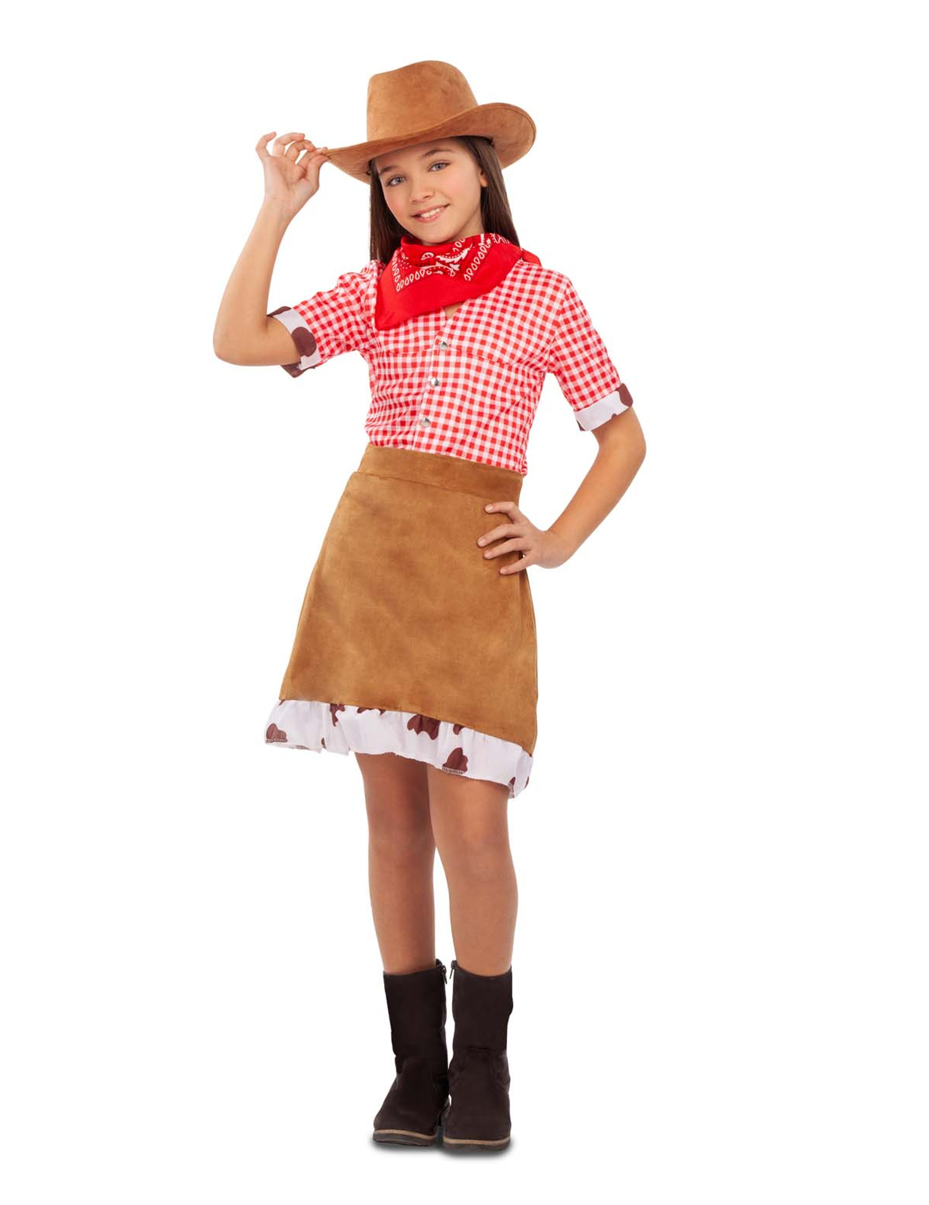 Cowgirl-Kostüm für Mädchen Faschingskostüm braun-rot von VIVING COSTUMES / JUINSA