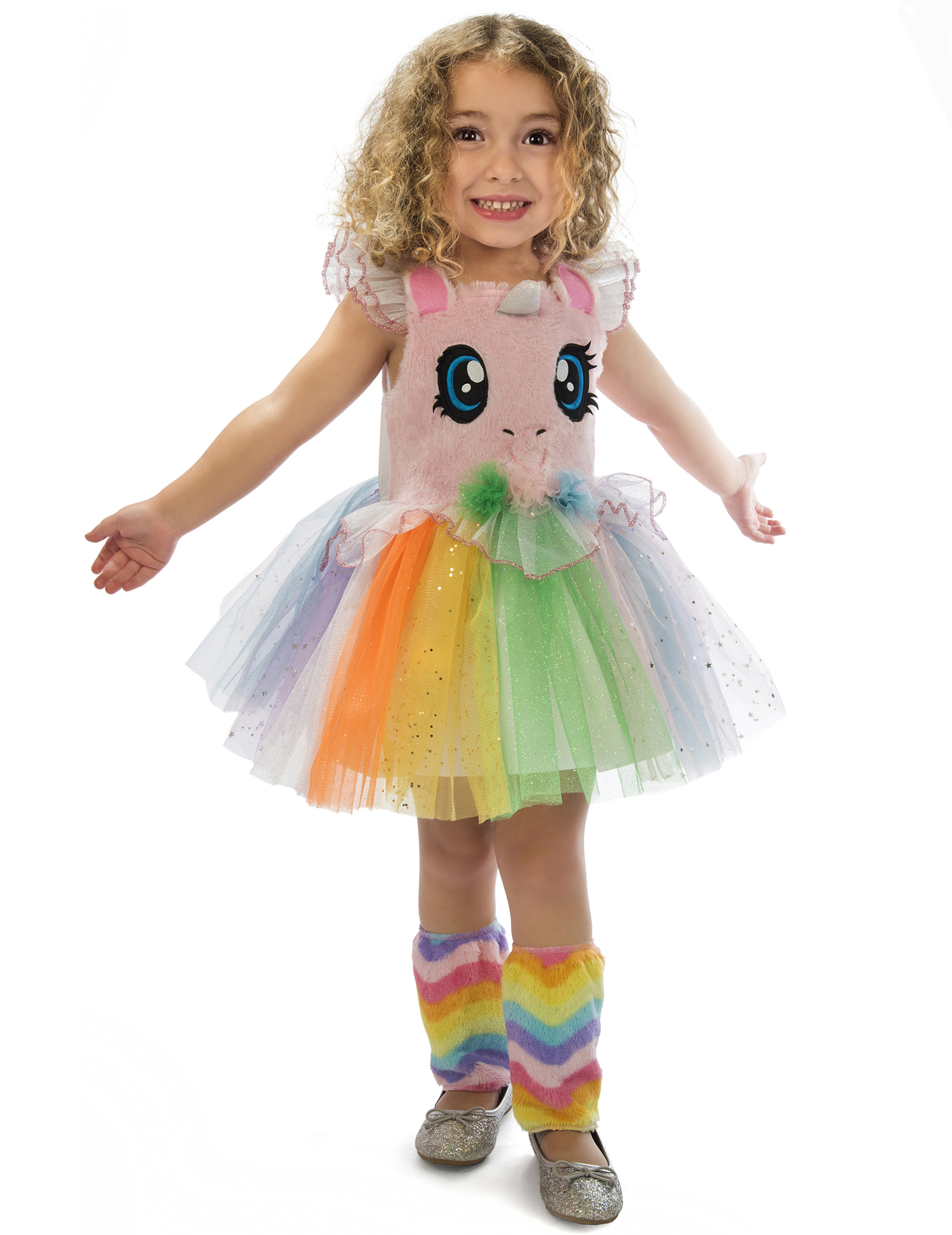 Einhorn-Kostüm für Mädchen Glitzertüll und Plüsch bunt von VIVING COSTUMES / JUINSA