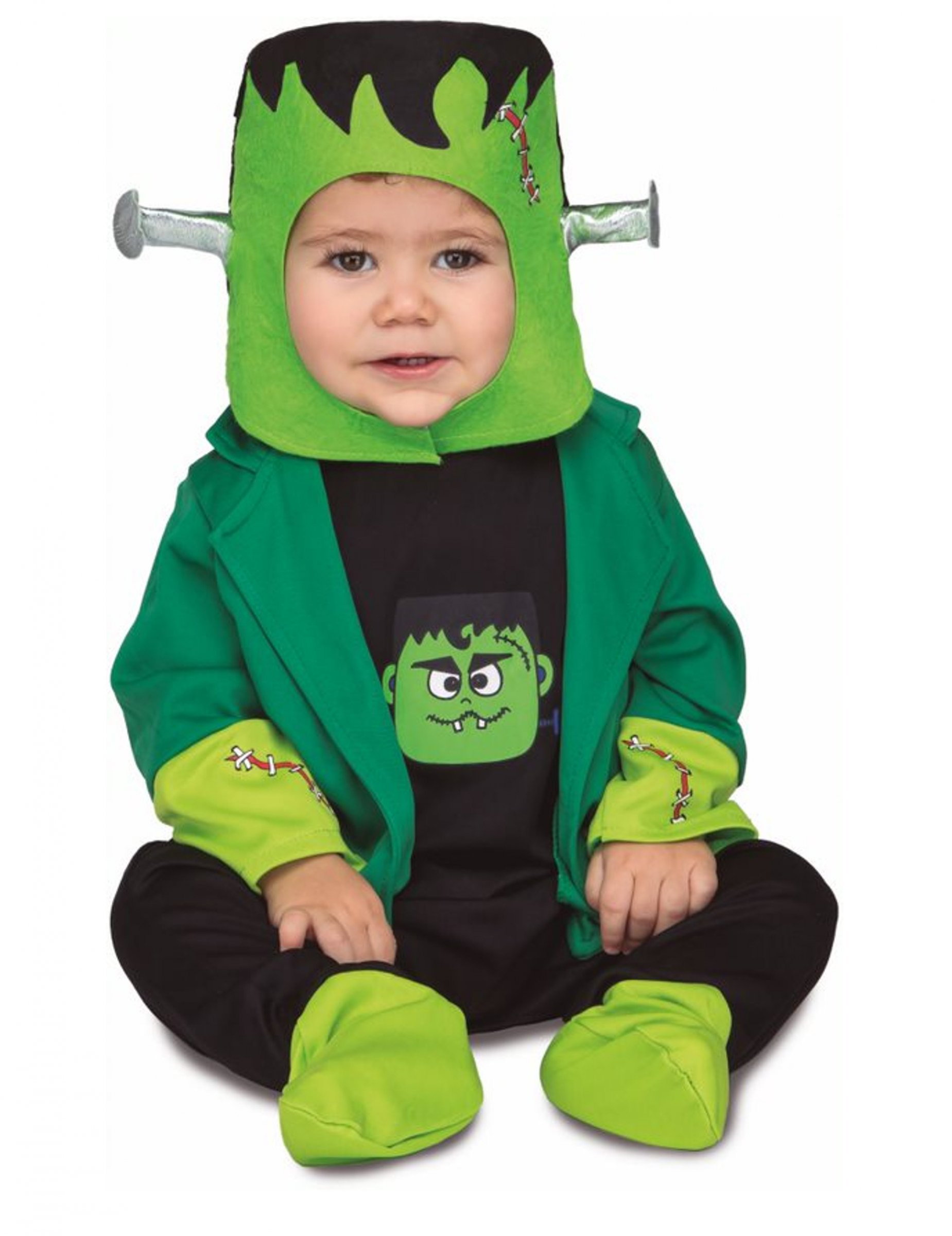 Frankymonster-Kostüm für Babys Halloween-Kostüm grün-schwarz von VIVING COSTUMES / JUINSA