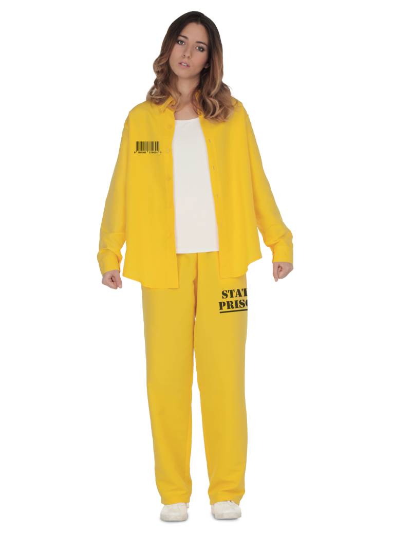 Gefangene-Kostüm für Damen Sträfling Faschingskostüm gelb von VIVING COSTUMES / JUINSA