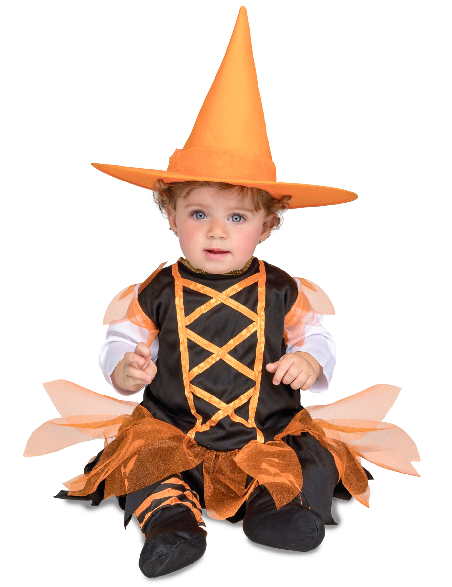 Hexenkostüm für Babys Halloweenkostüm schwarz-orange von VIVING COSTUMES / JUINSA