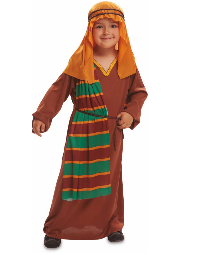 Hirte-Kostüm für Kinder Krippenspiel-Kostüm 4-teilig braun-orange-grün von VIVING COSTUMES / JUINSA