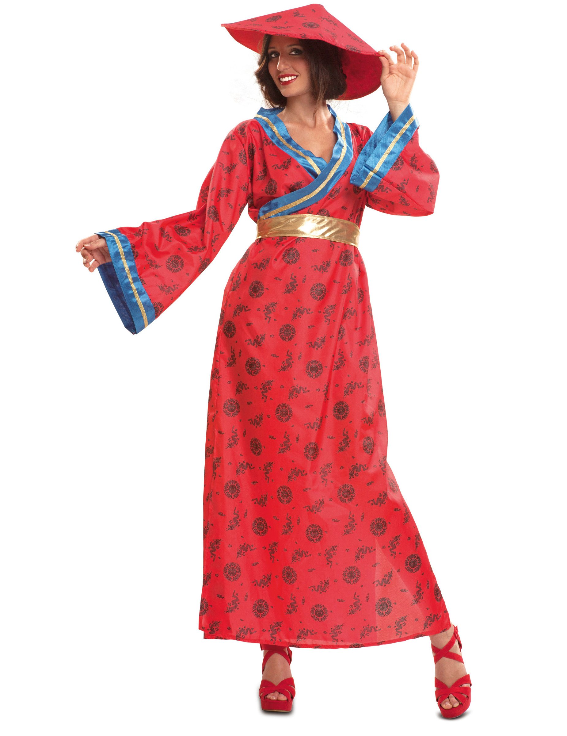 Kostüm Chinesin für Damen rot von VIVING COSTUMES / JUINSA