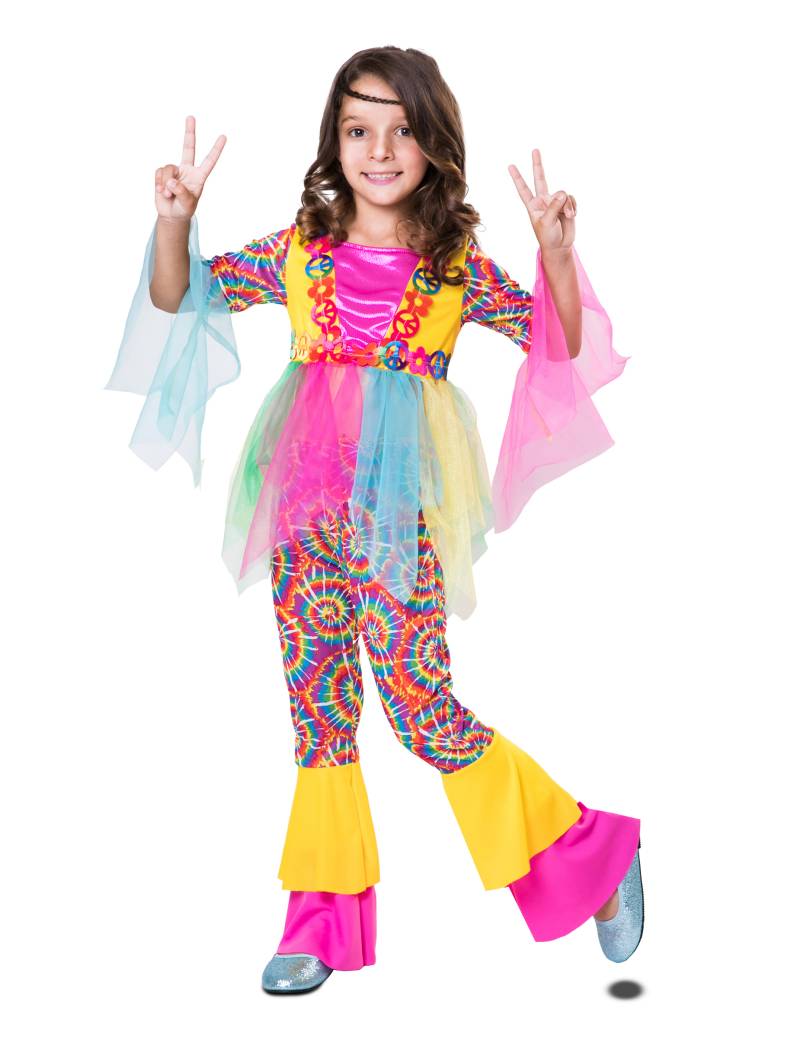 Kunterbuntes Hippie-Kostüm für Mädchen Faschingskostüm bunt von VIVING COSTUMES / JUINSA