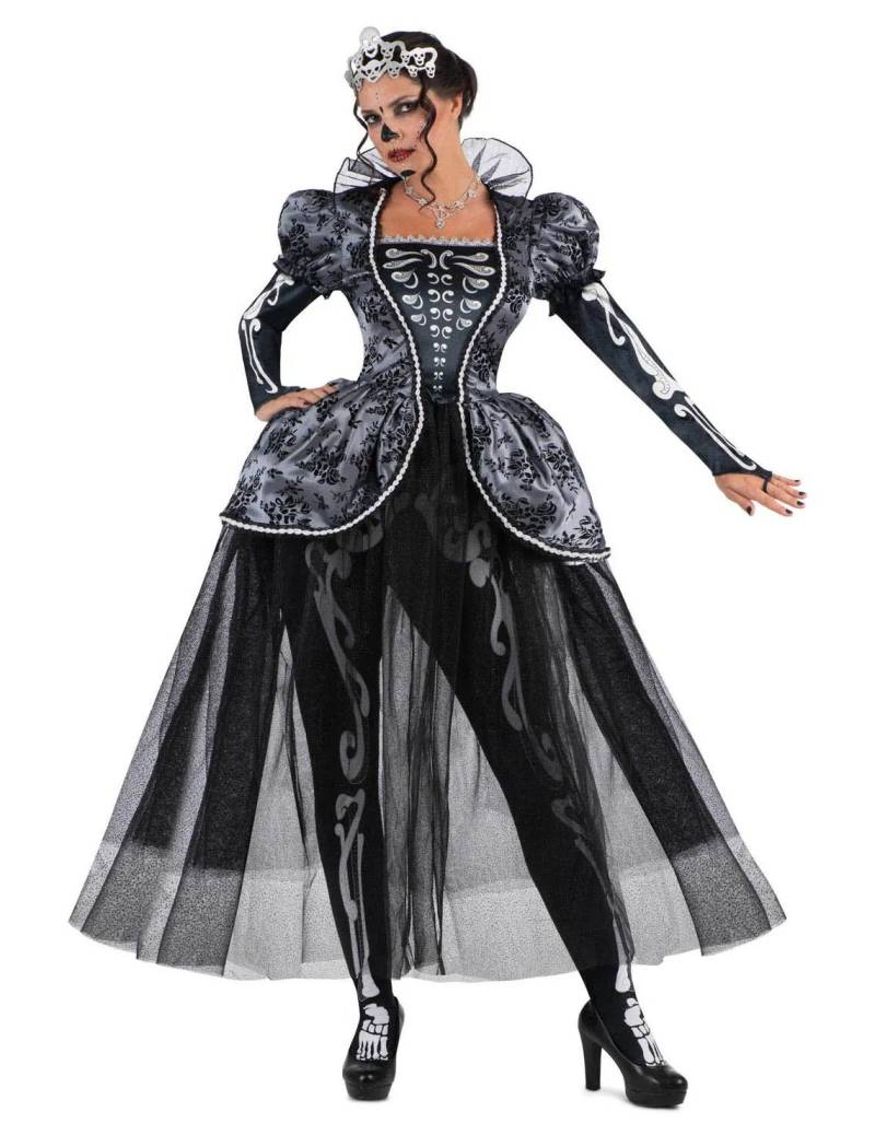 Luxus Skelettkönigin Kostüm für Damen schwarz silber von VIVING COSTUMES / JUINSA
