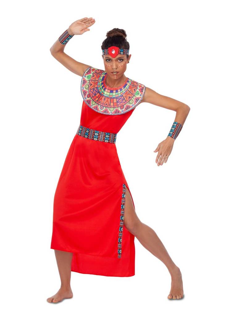 Massai-Kostüm für Damen rot-bunt von VIVING COSTUMES / JUINSA
