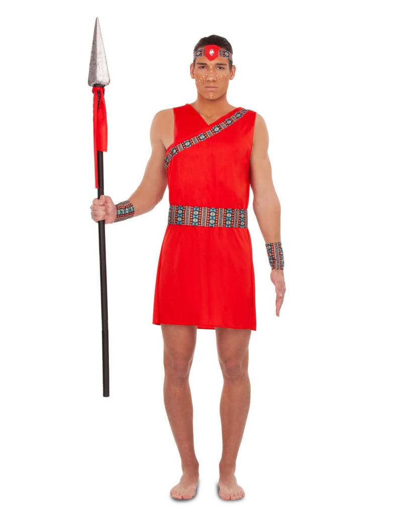 Massai-Kostüm für Herren Krieger-Kostüm rot-bunt von VIVING COSTUMES / JUINSA