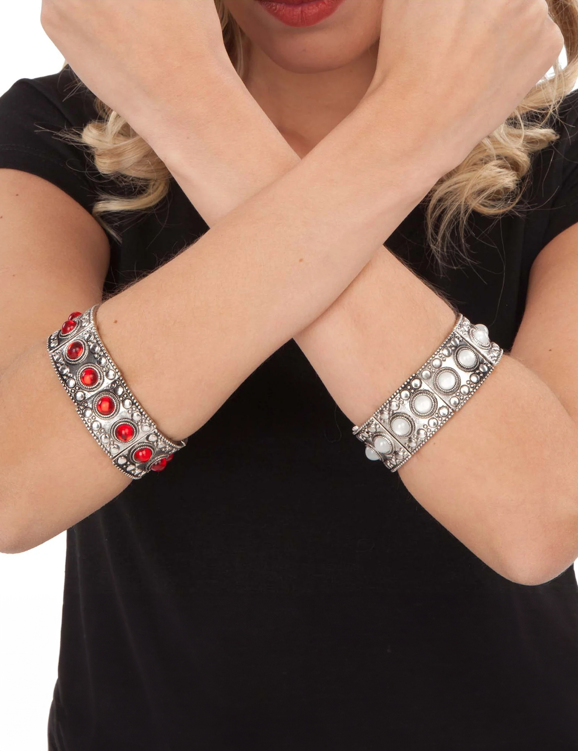 Mittelalterliches Königinnen-Armband Kostüm-Accessoire silberfarben-rot Mittelalterliches Königinnen-Armband Kostüm-Accessoire silberfarben-rot von VIVING COSTUMES / JUINSA